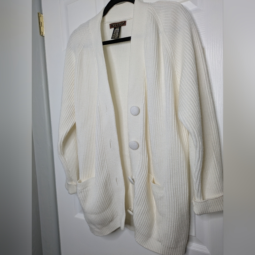 90s vintage yarnworks cardigan sweater size petite large cream academia